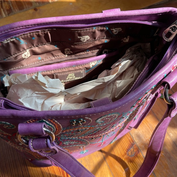 Faux Leather Purple Tote Purse - Picture 6 of 6